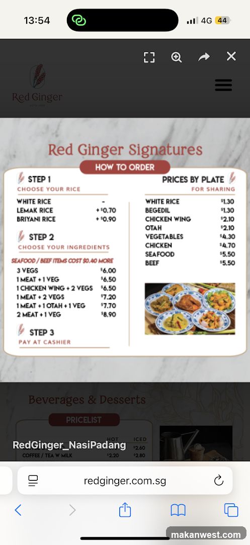 Red Ginger Signatures Menu