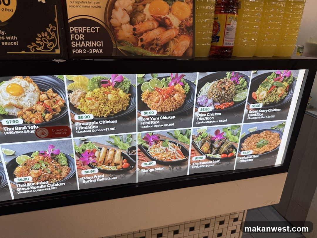 Thai Basil Tofu and other dishes menu display