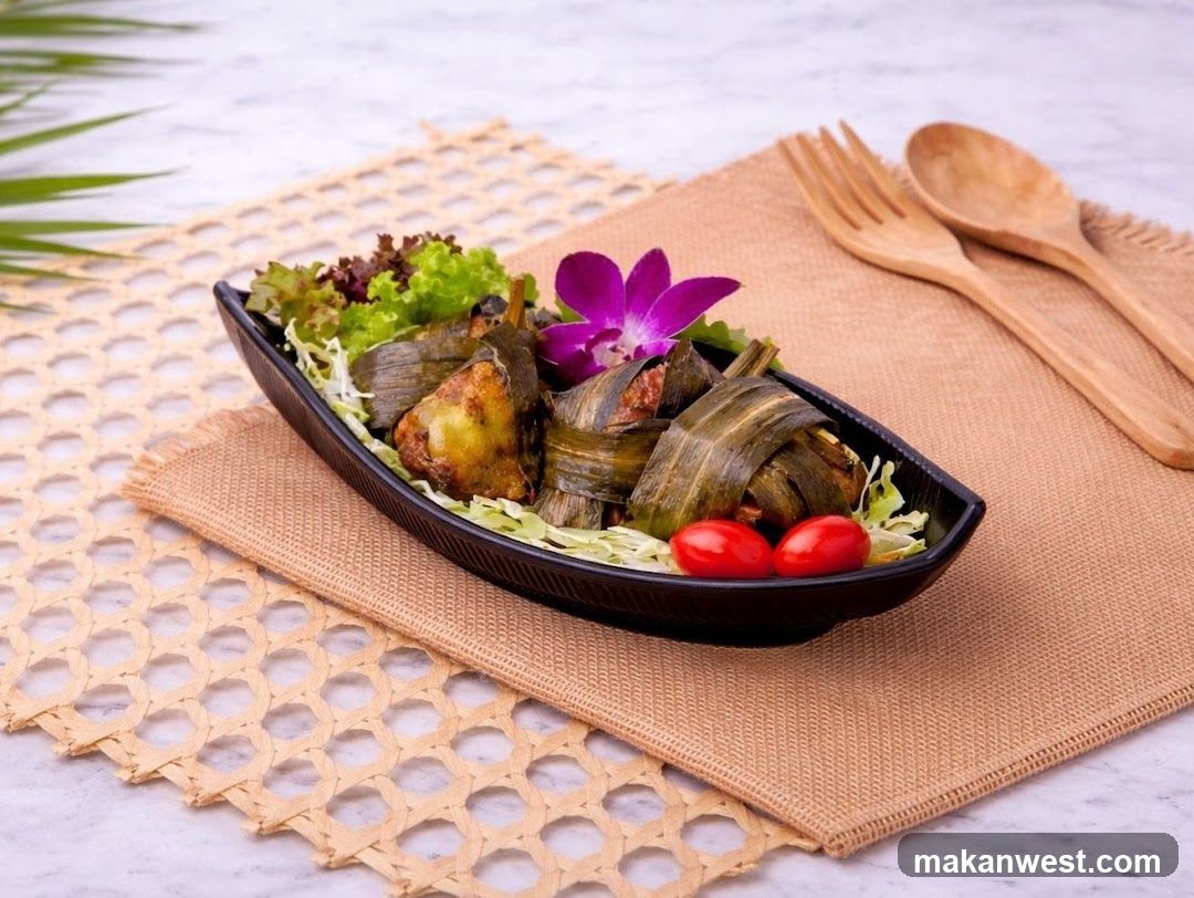 Bamboo-Wrapped Dishes with Garnish