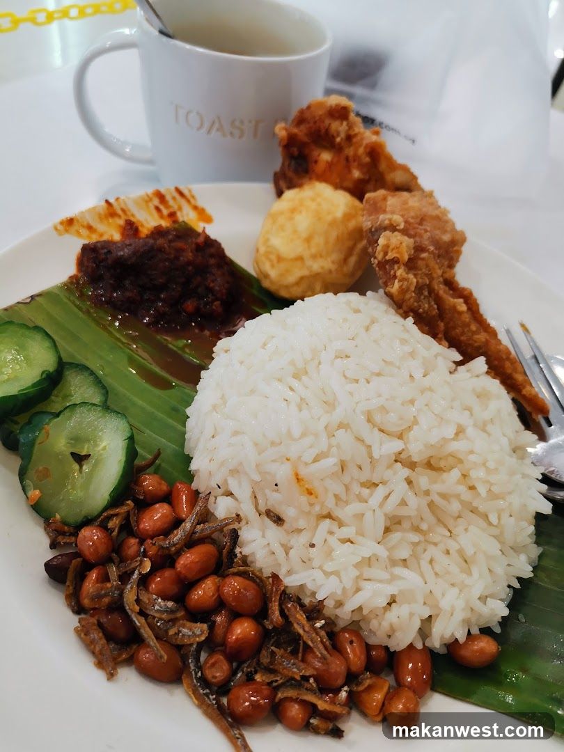 Nasi Lemak Plate with Fried Chicken and Cucumber