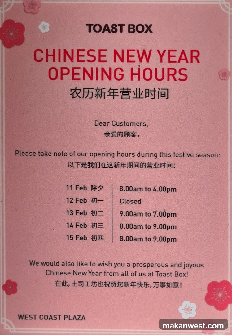 TOAST BOX Chinese New Year Opening Hours Poster