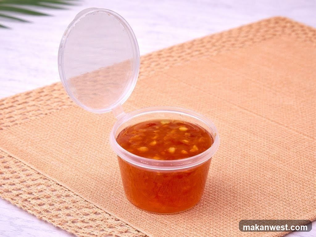 Sauce in plastic container