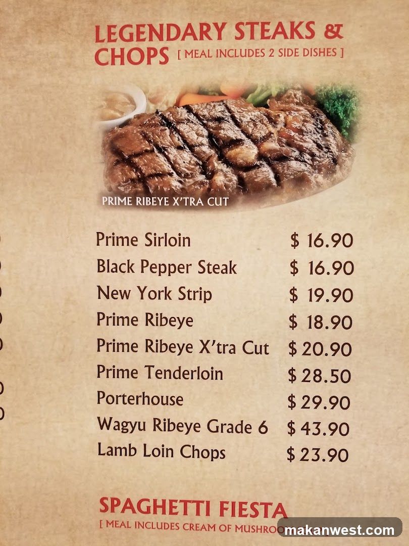 Legendary Steaks & Chops Menu