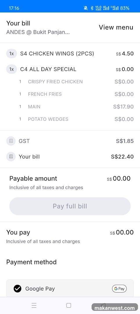 Bill Receipt - ANDES @ Bukit Panjan