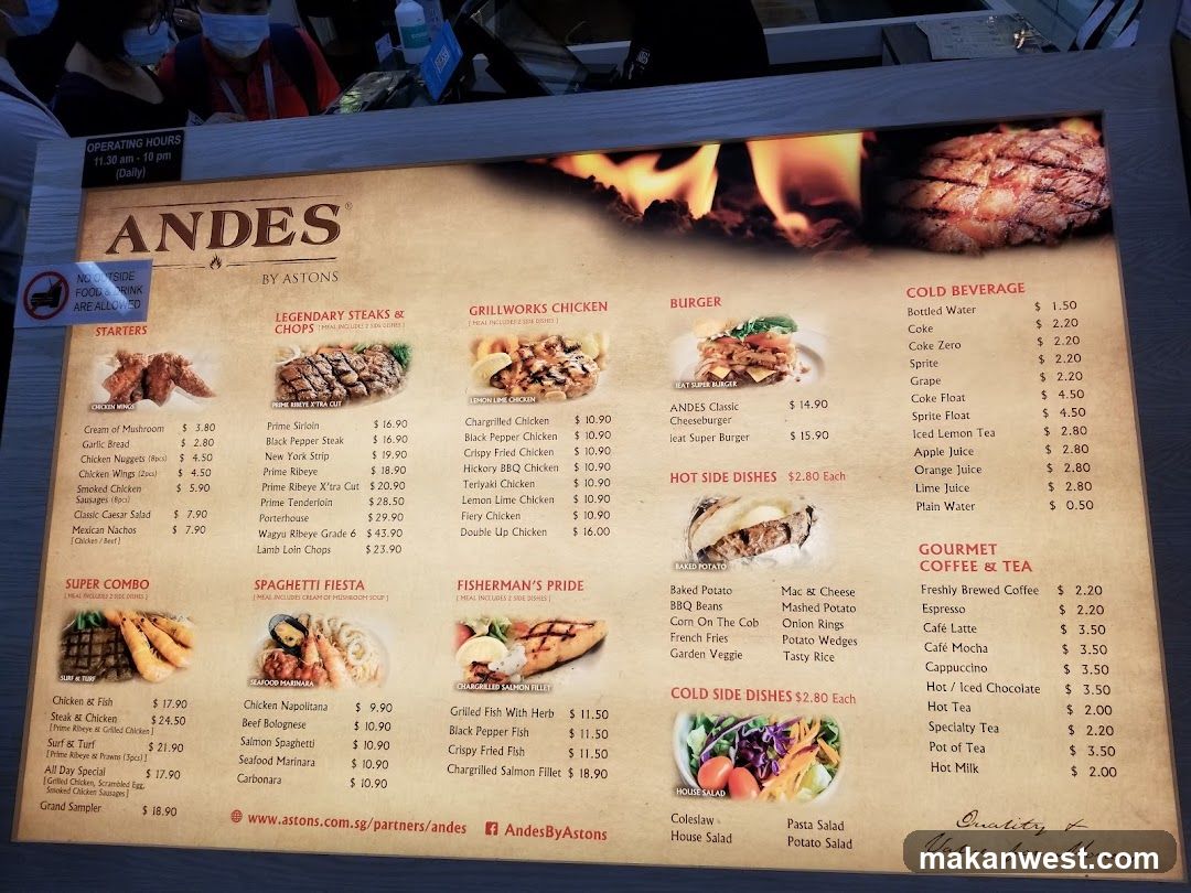 Andes by Astons Menu Board