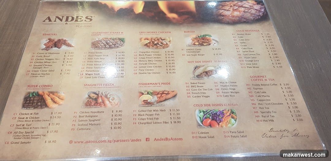Andes By Astons Menu