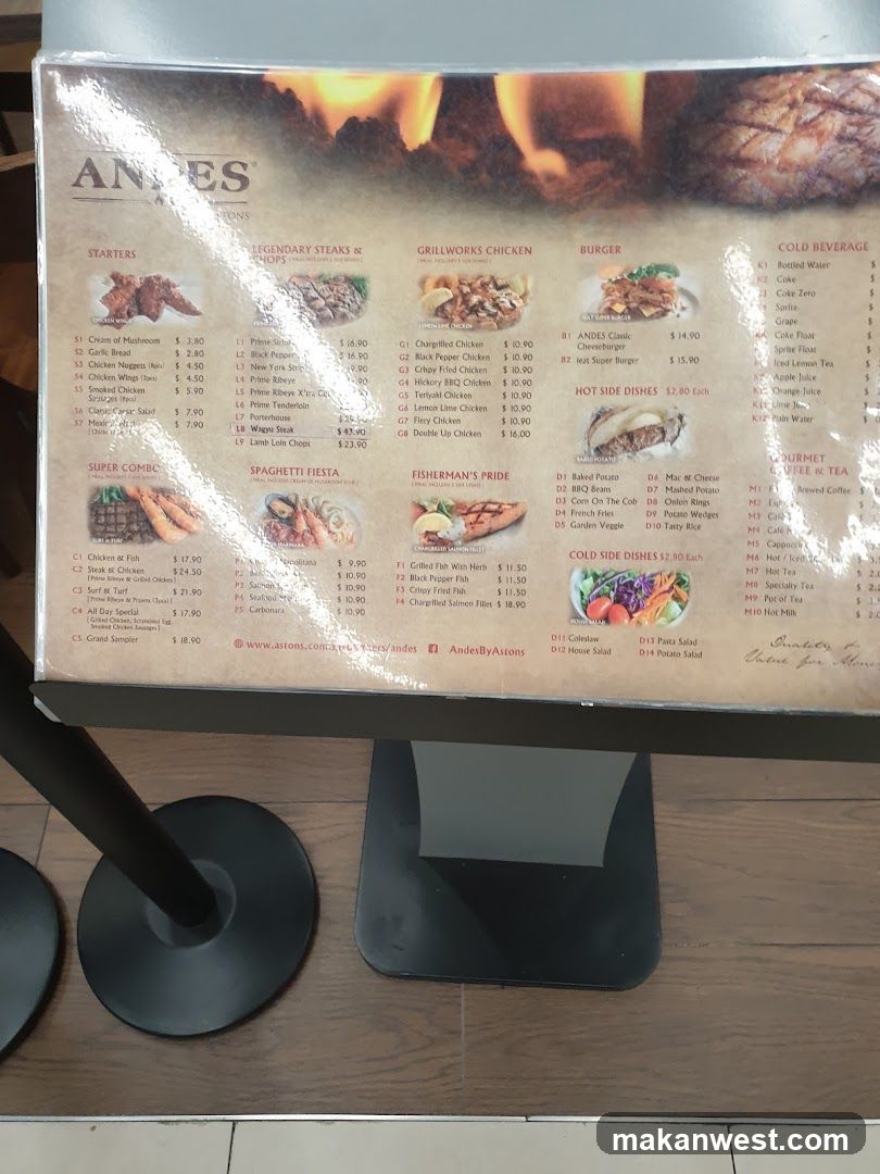 Andes Restaurant Menu Board