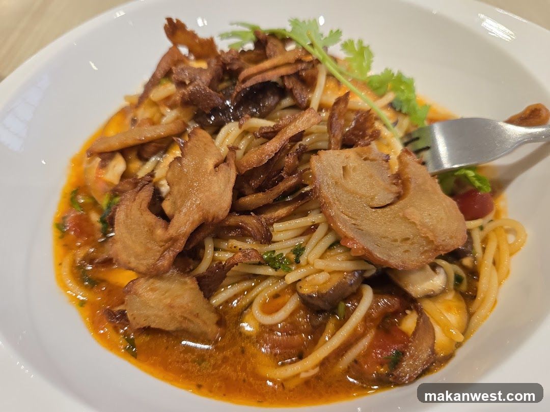 Spicy Tomato Pasta with Crispy Tofu and Mushrooms