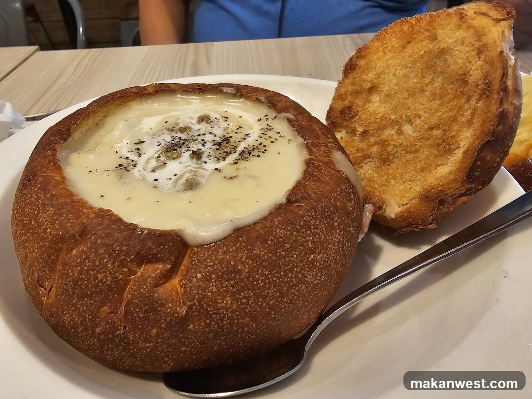 Soup in Bread Bowl with Toast