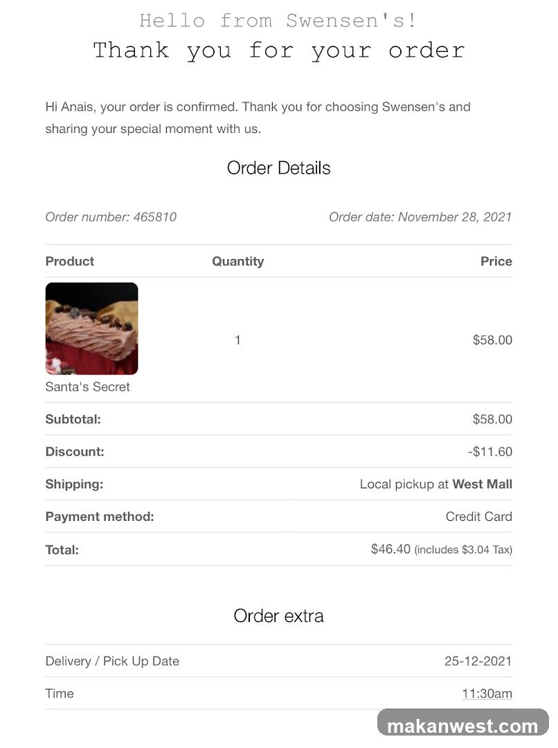Swensen's Order Confirmation