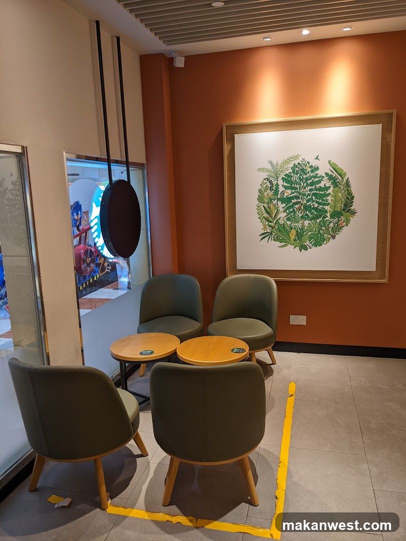 Interior seating area with artwork
