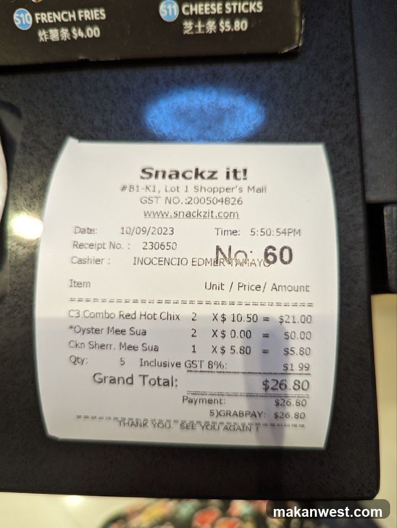 Snackz it Receipt