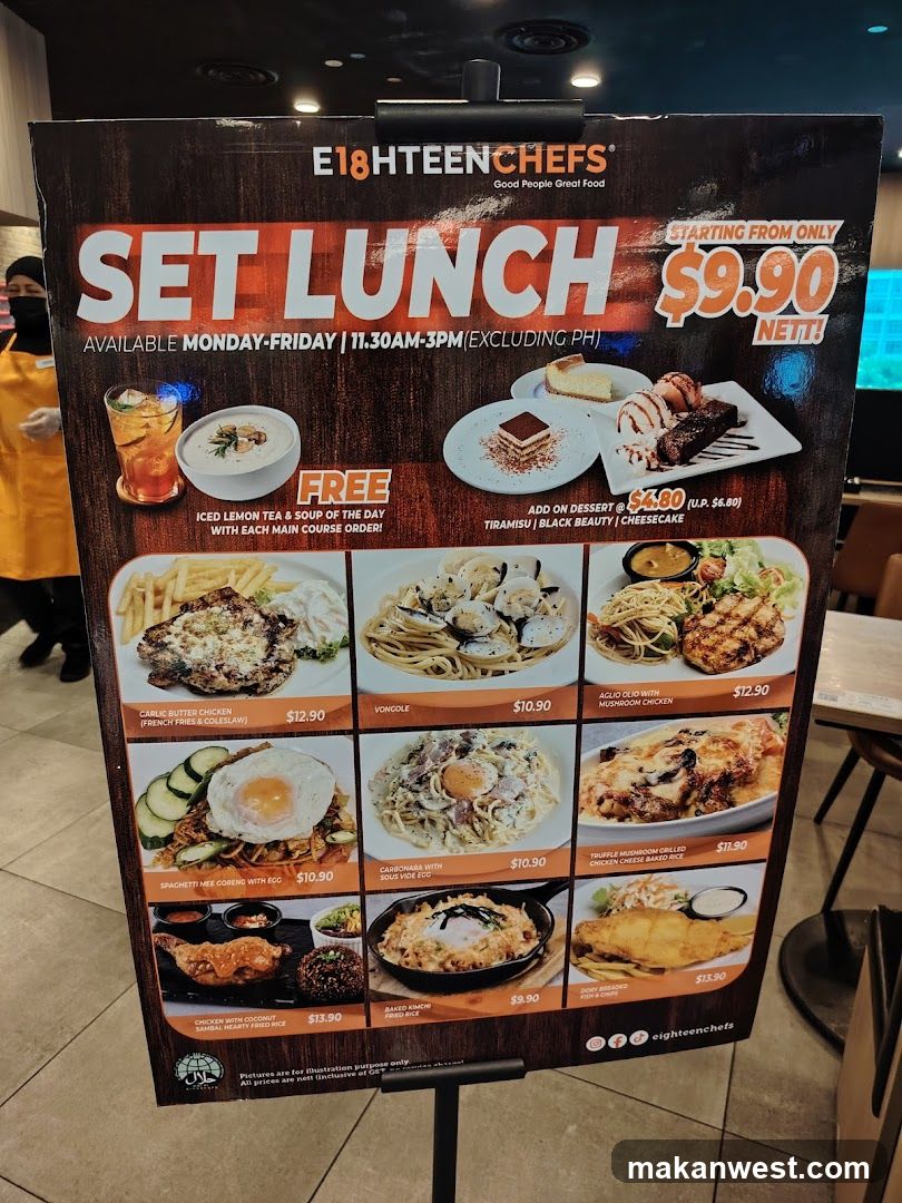 E18TEEN CHEFS Set Lunch Menu Board