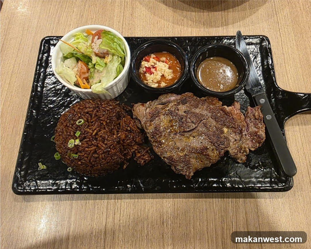 Steak Meal with Rice and Salad