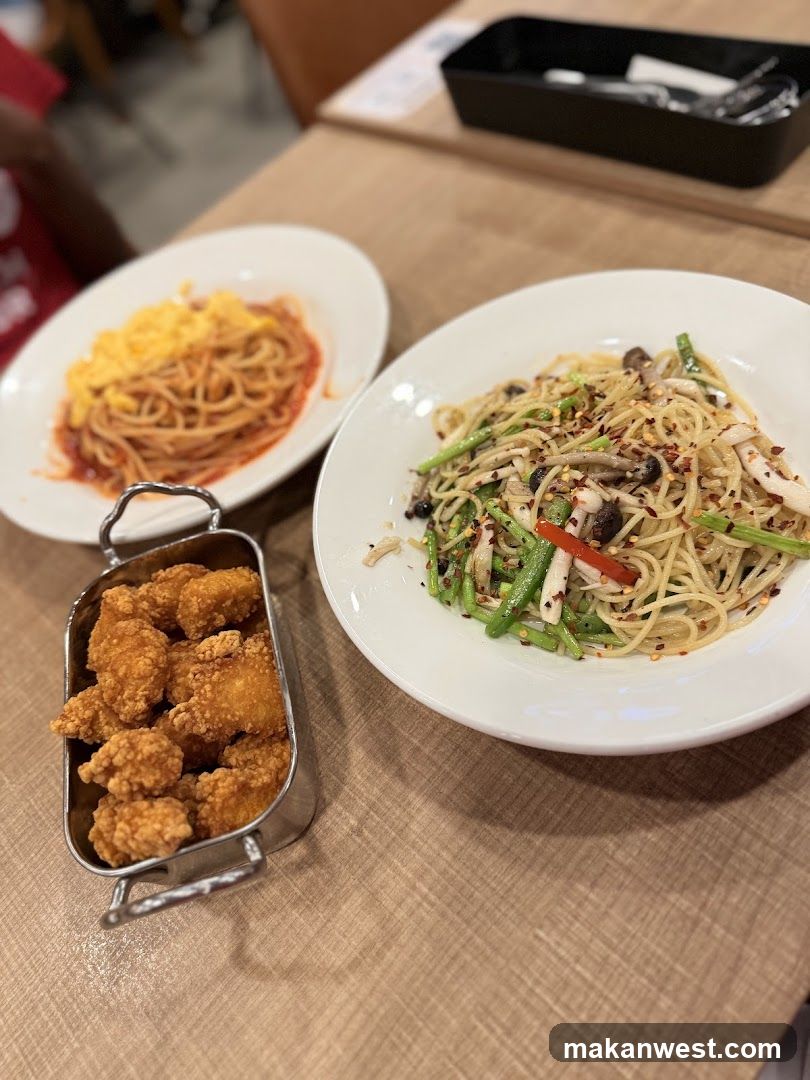 Spaghetti and Fried Chicken Meal