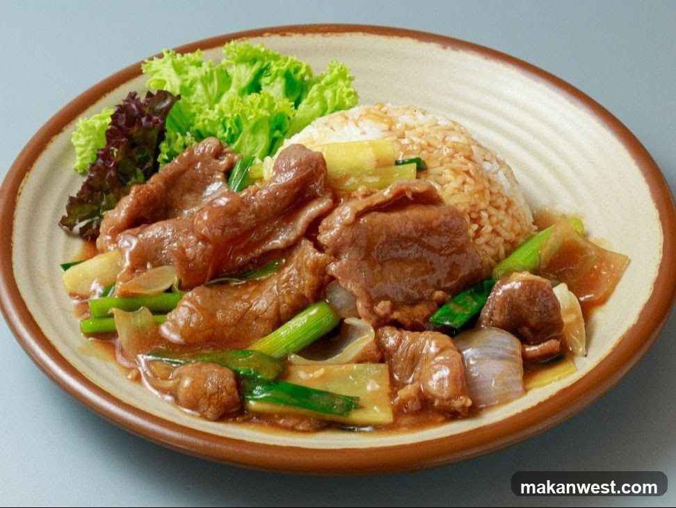 Stir-fried Beef with Rice and Greens
