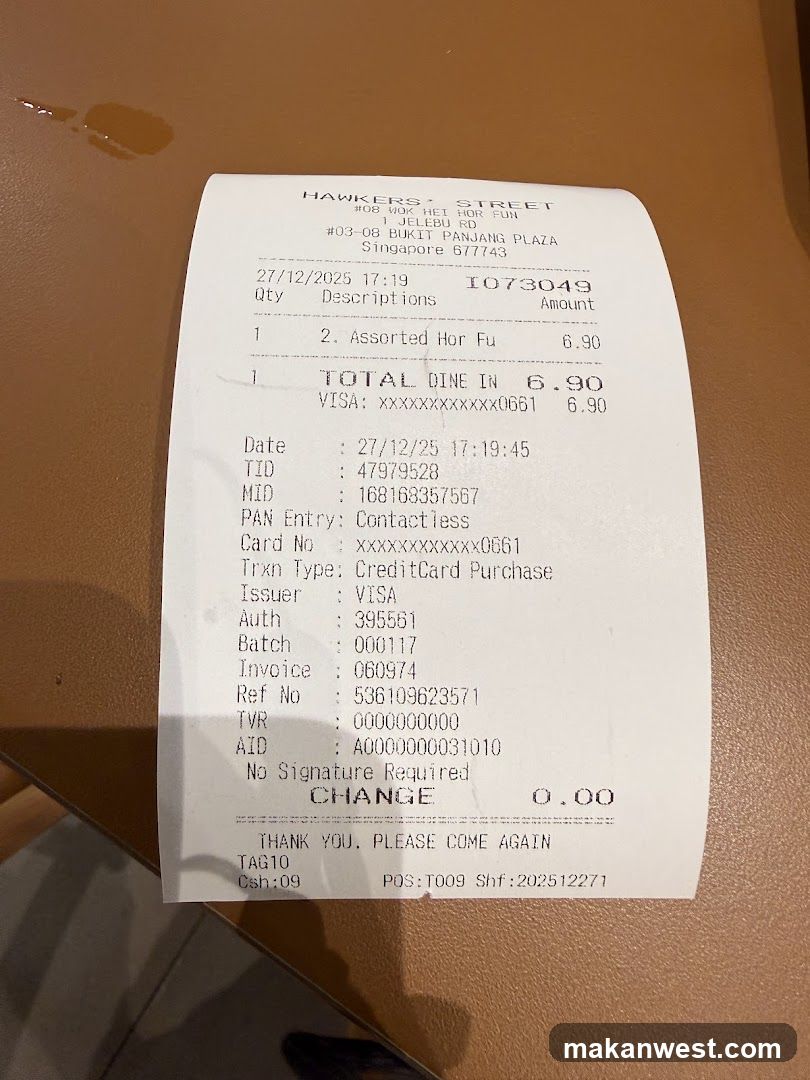 Receipt from Hawkers Street