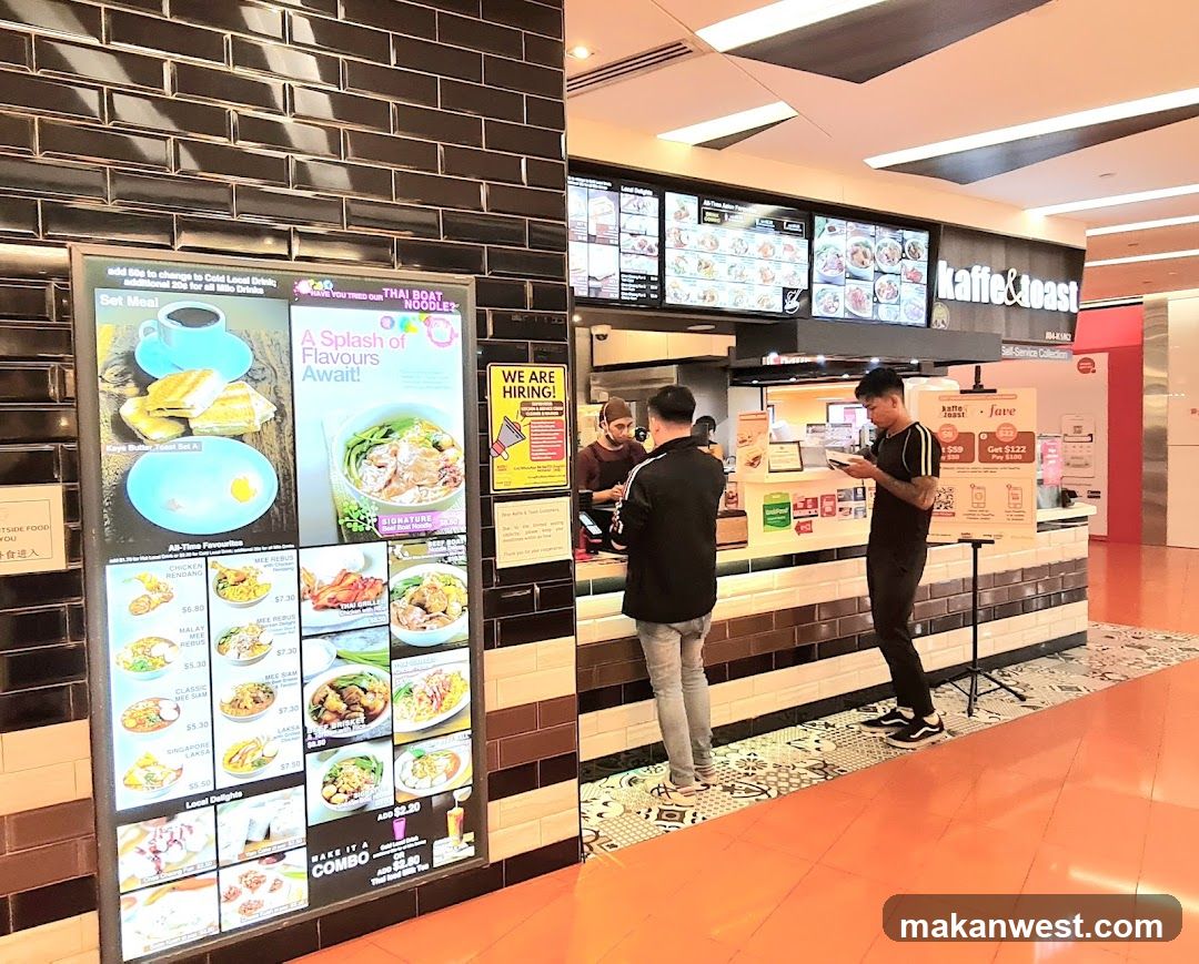 Food Court Scene with Menu Board and Staff