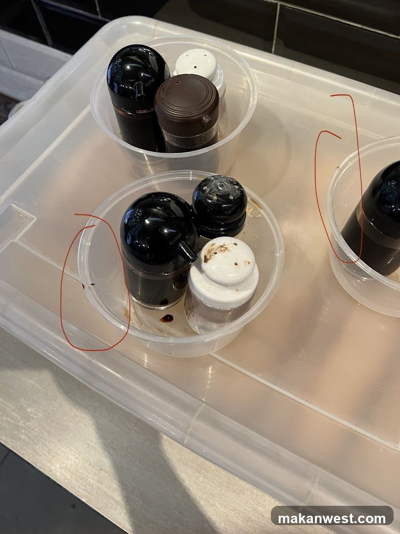 Condiment Containers in Storage Bin