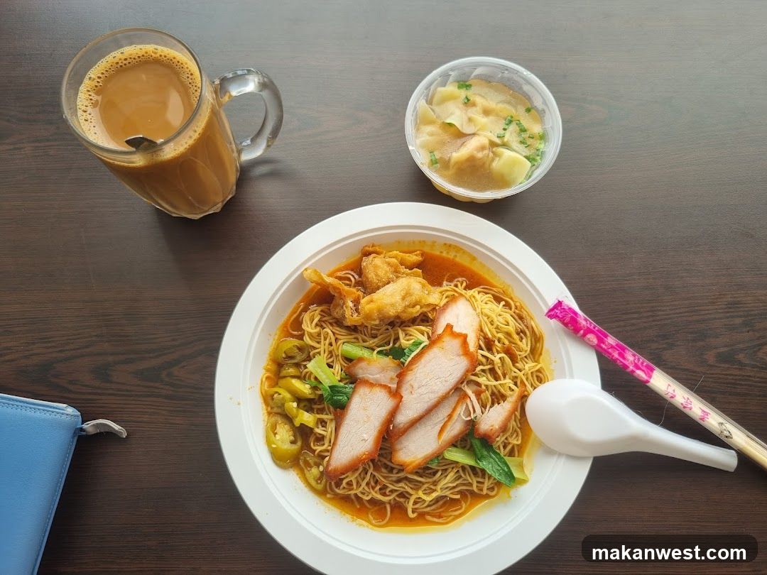 Noodle Meal with Dumplings and Coffee