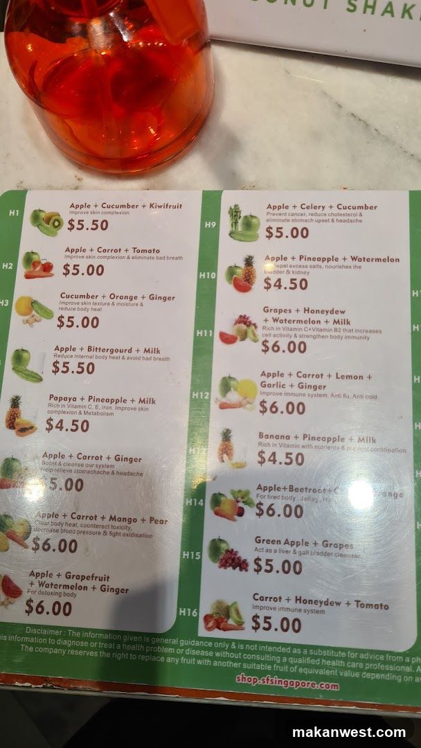 Fruit Smoothie Menu