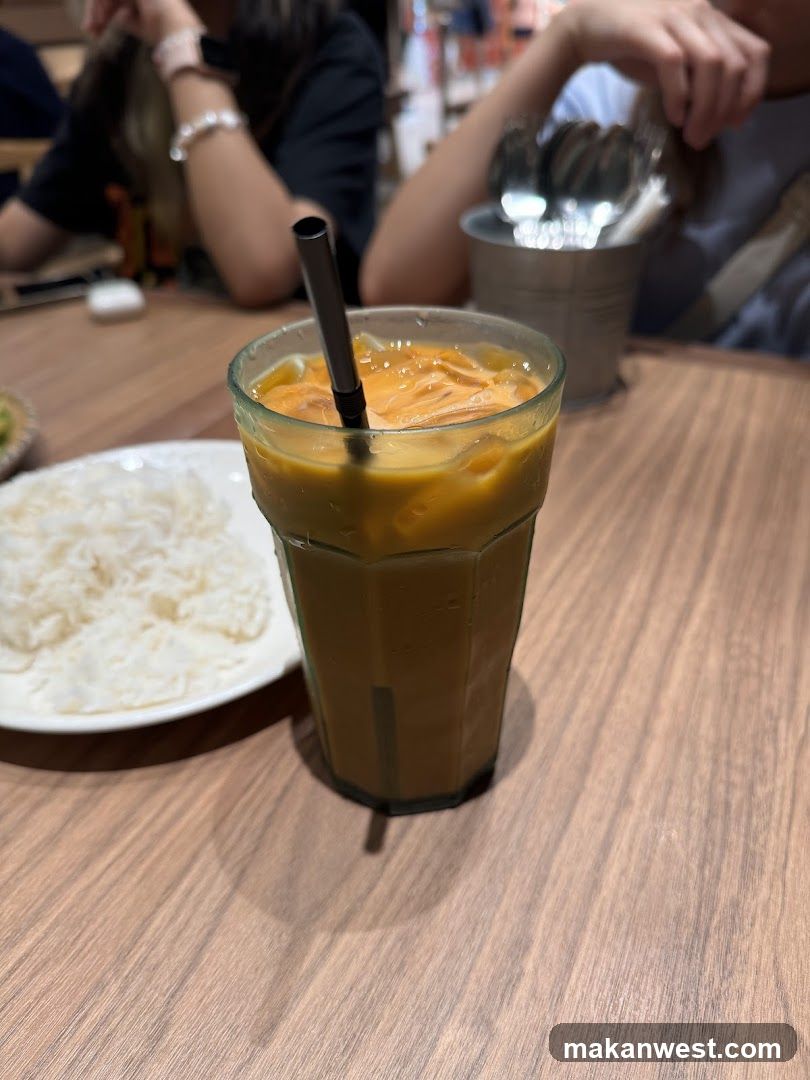 Iced Coffee and Rice at Cafe Table
