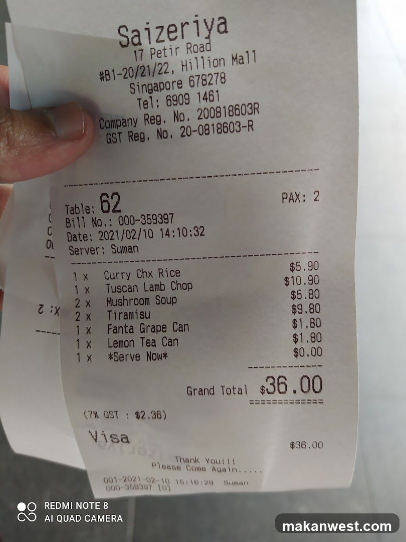 Saizeriya Receipt