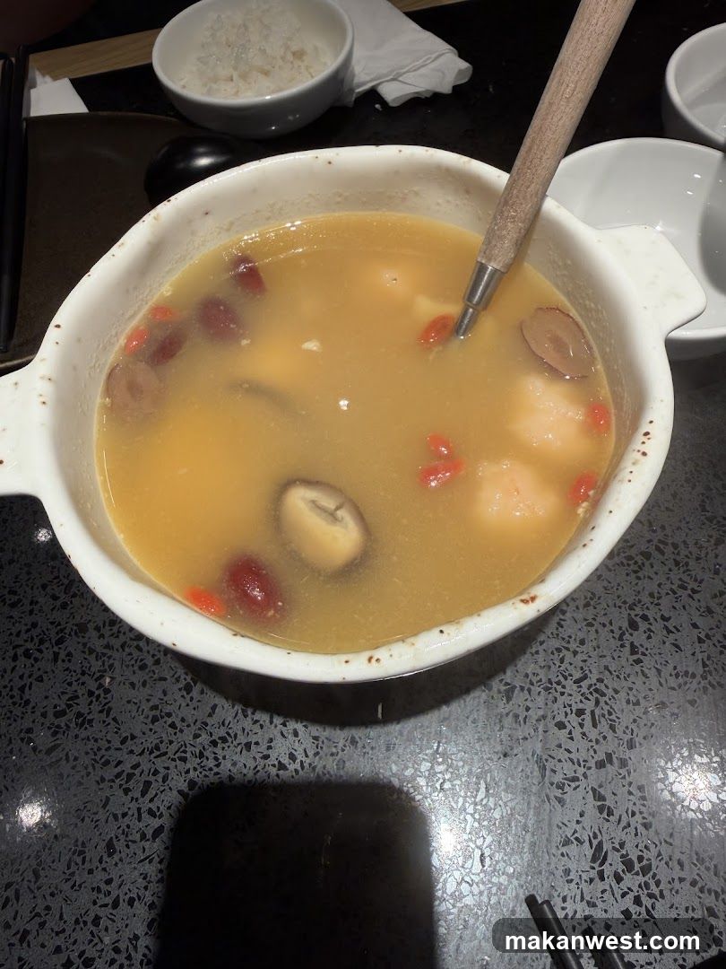 Dish with Soup and Mushrooms