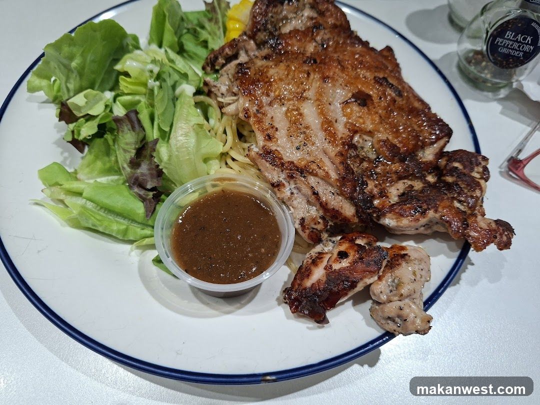 Grilled Pork Chop with Salad and Sauce