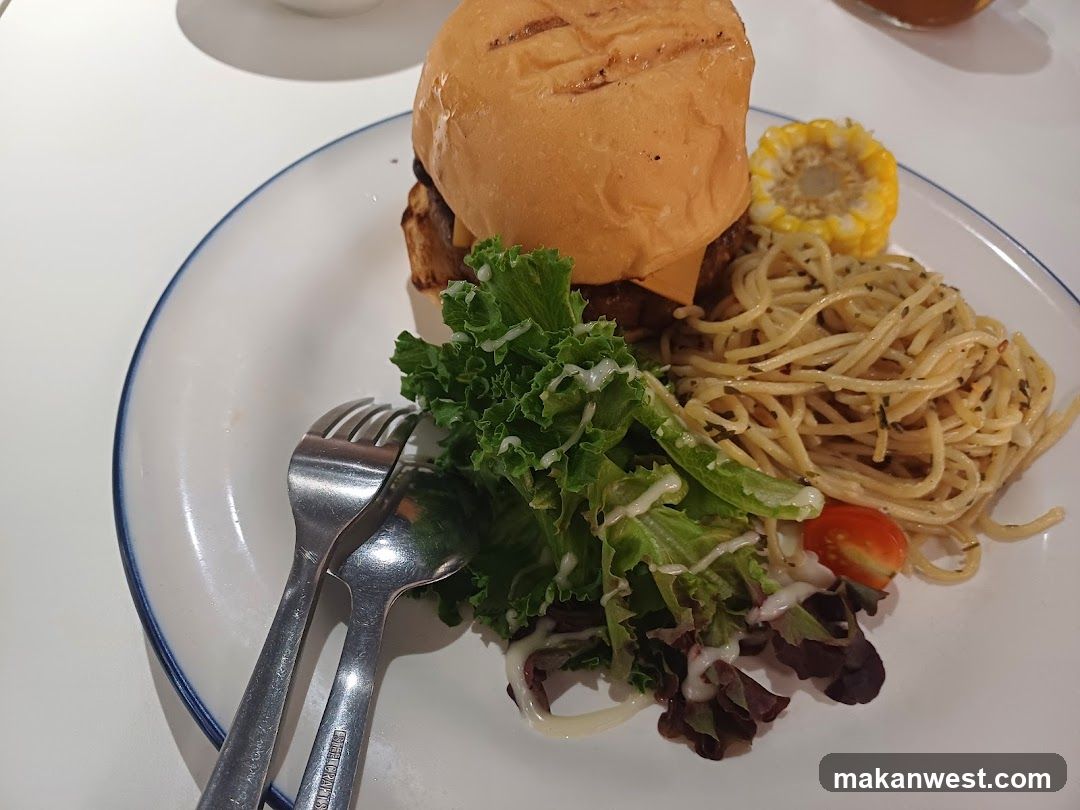 Burger and Pasta Plate
