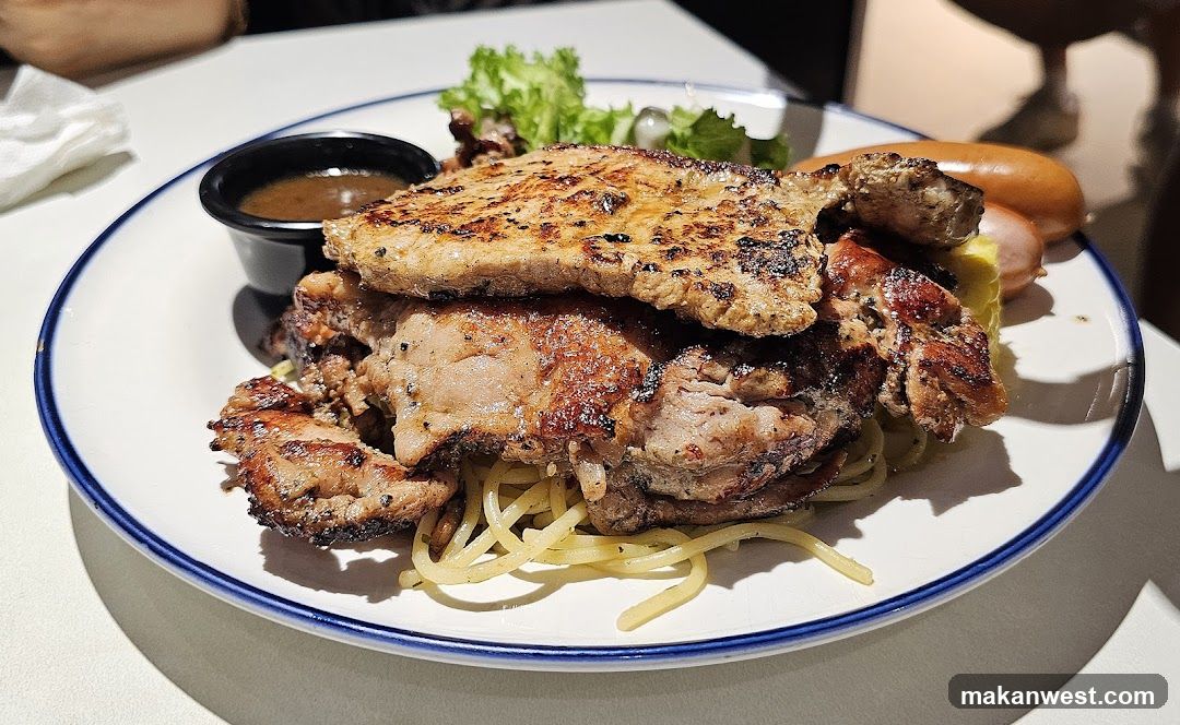 Grilled Pork Chop with Pasta and Sausage