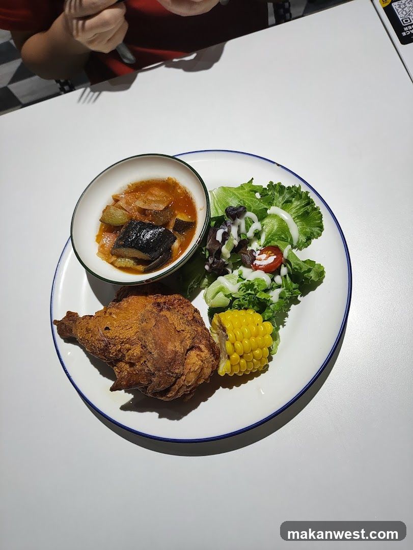 Fried Chicken Meal with Salad and Corn