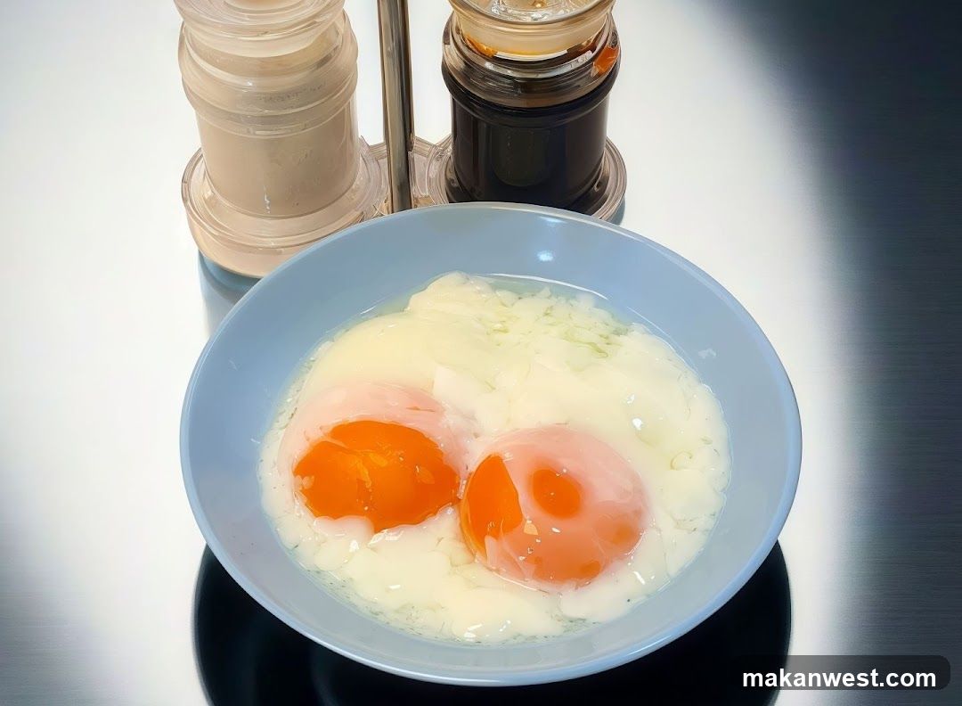 Raw Eggs in Bowl with Seasoning Grinders