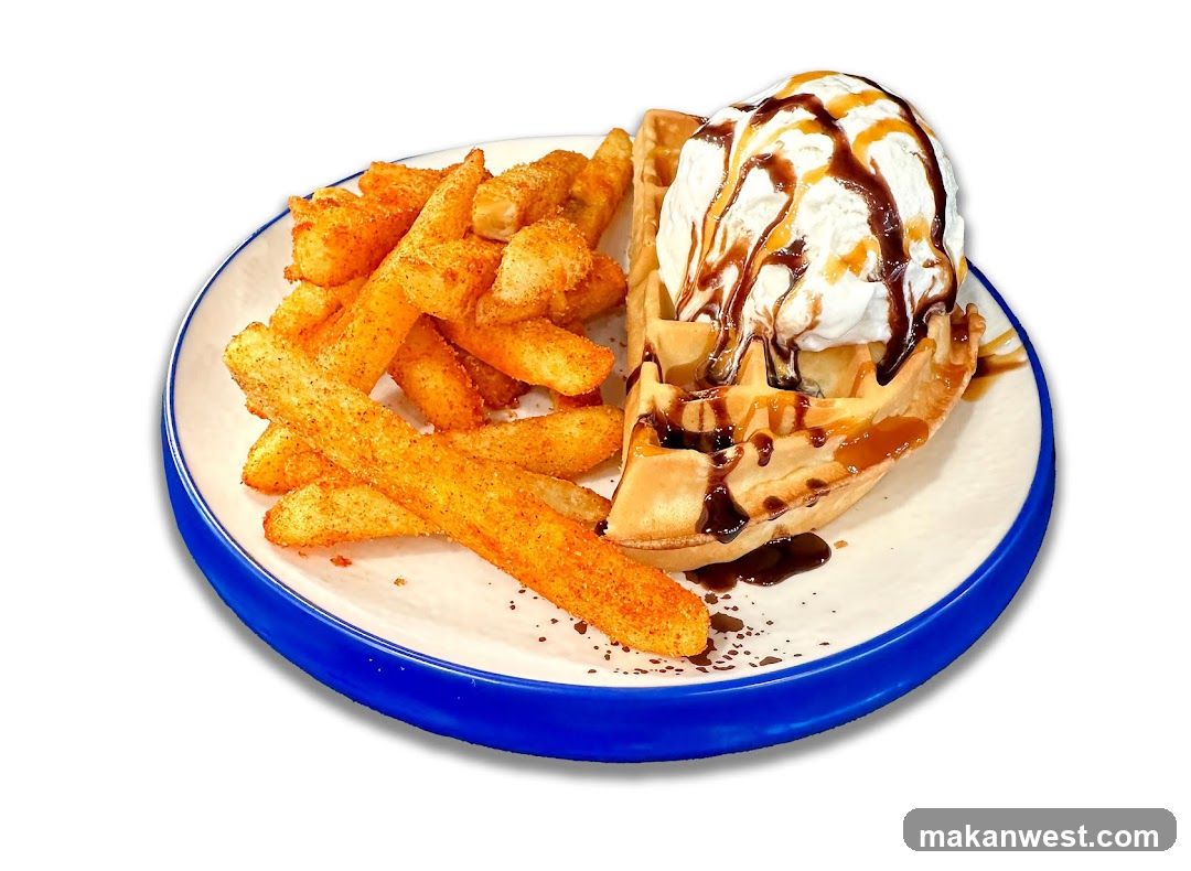 Waffle with Ice Cream and Fries