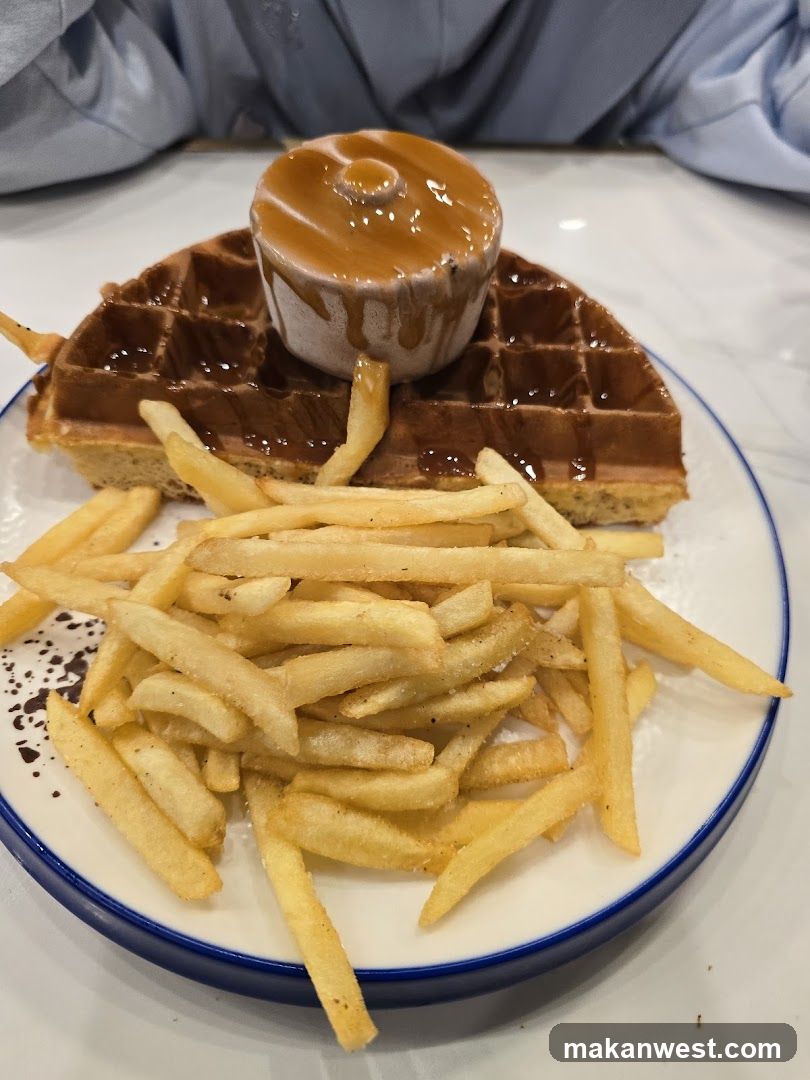 Waffle with Caramel and French Fries