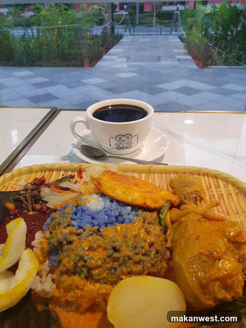 Nasi Lemak with Blue Rice and Coffee