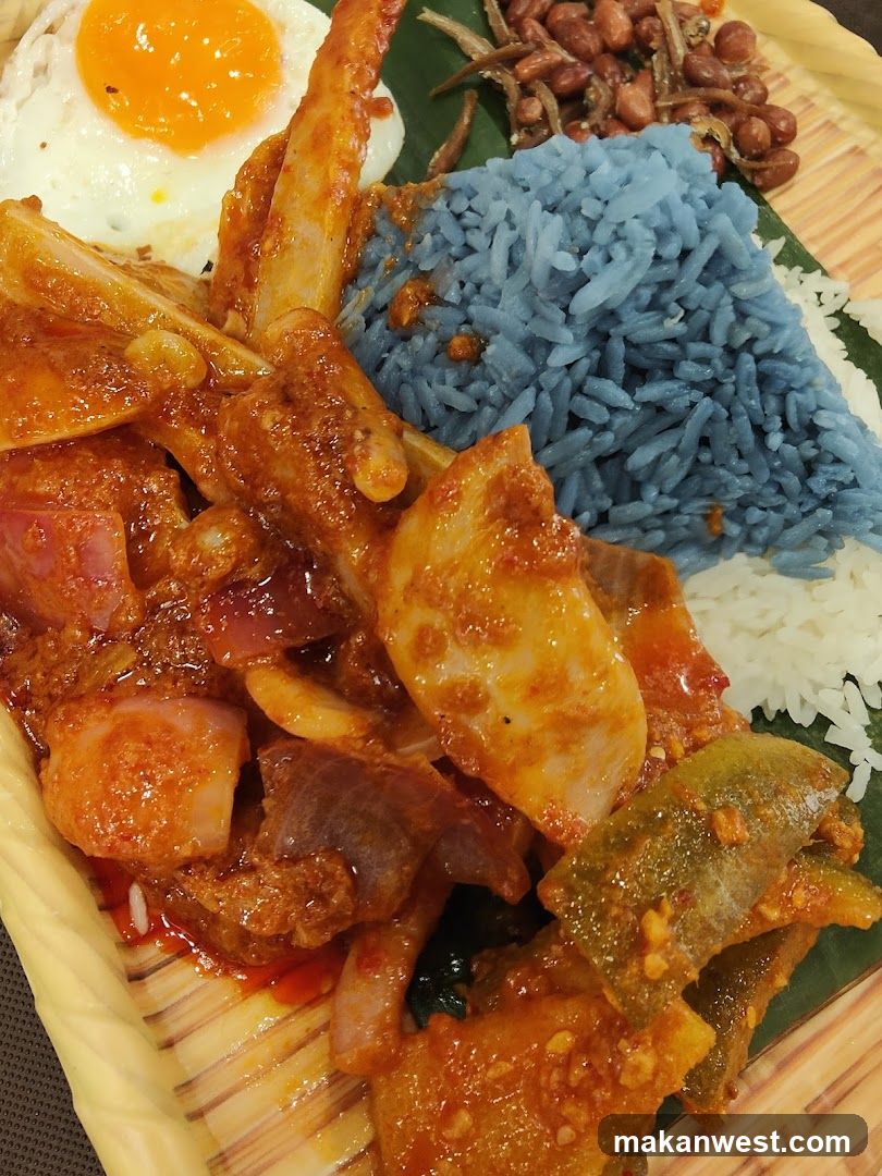 Nasi Lemak with Blue Rice and Fried Egg