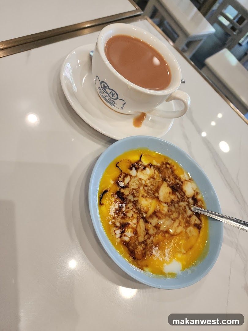 Breakfast with Tea and Egg Custard