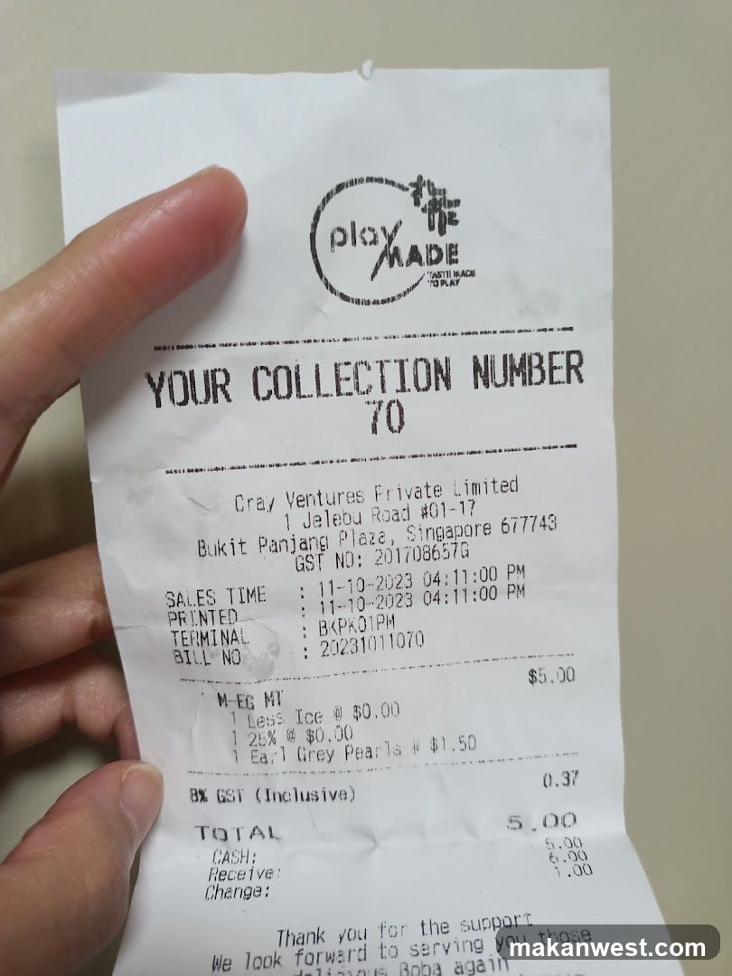 Receipt from The Play Made