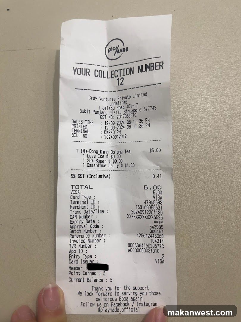 Receipt from Play Made