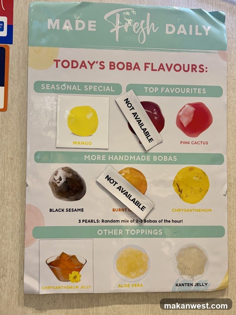 Today's Boba Flavours Menu
