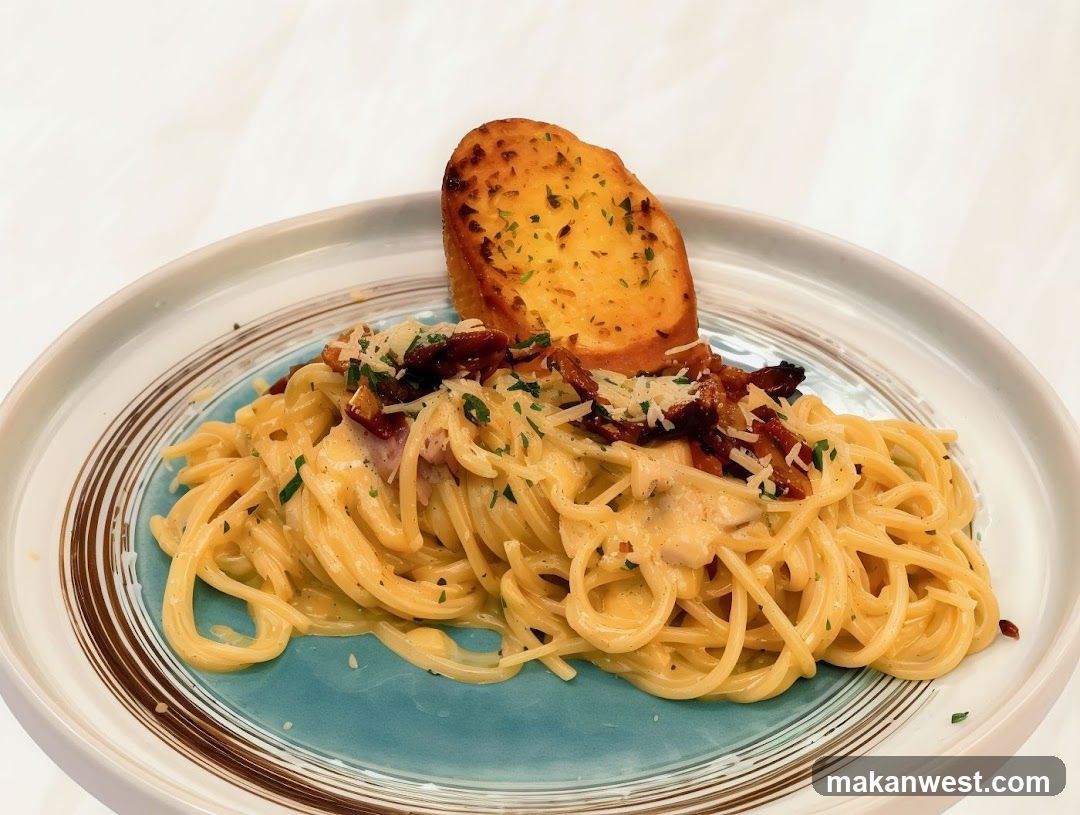 Garlic Butter Pasta with Bacon and Bread