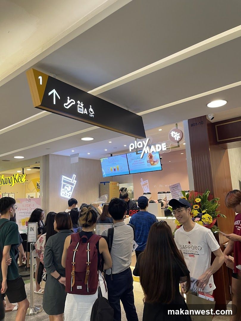 Crowded queue at a food stall