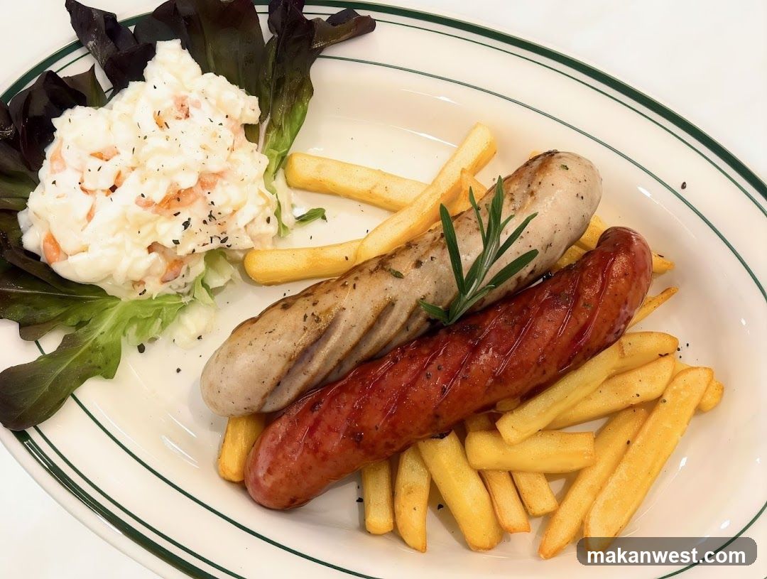 Sausage and French Fries with Salad