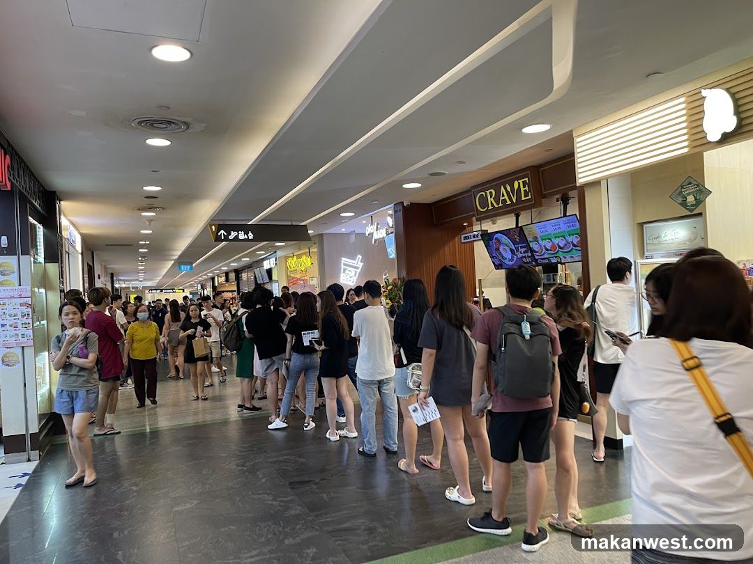 Crowded Mall Corridor with Queuing Customers