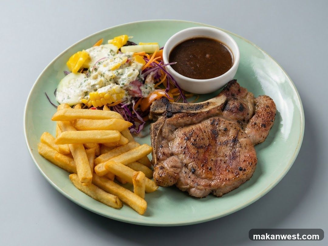 Grilled Pork Chop with Fries and Salad