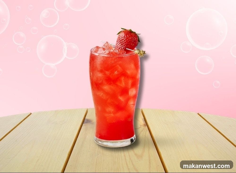 Strawberry Drink with Ice and Garnish