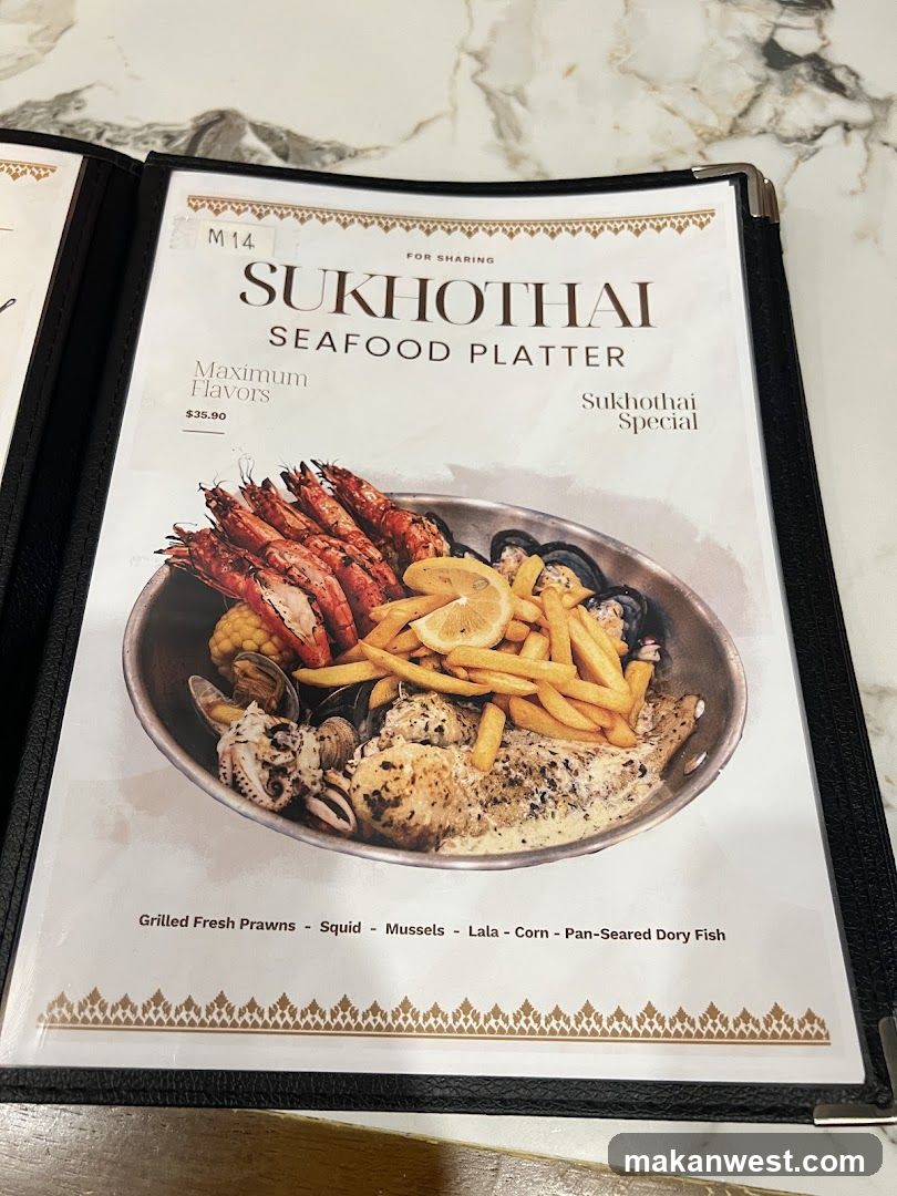 Sukhothai Seafood Platter Menu Page