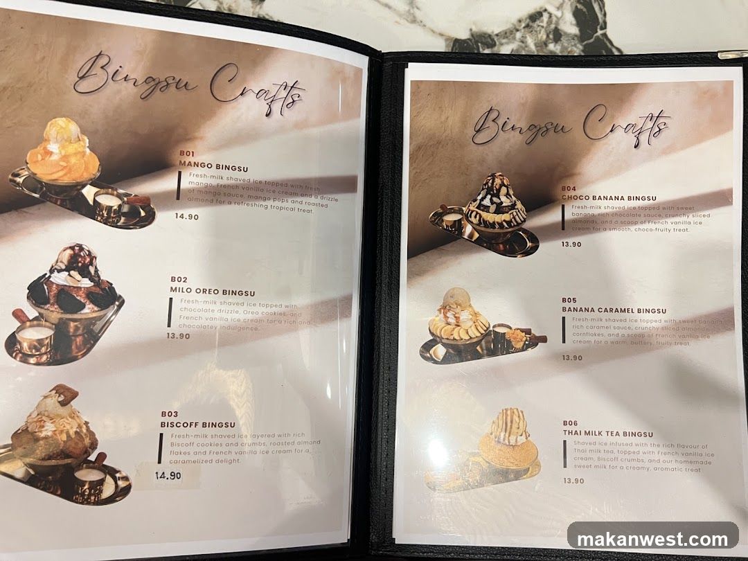 Bingsu Crafts Menu
