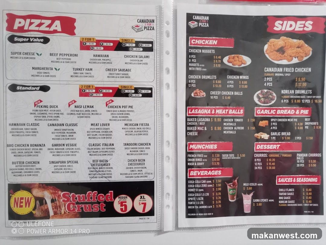 Canadian Pizza Menu